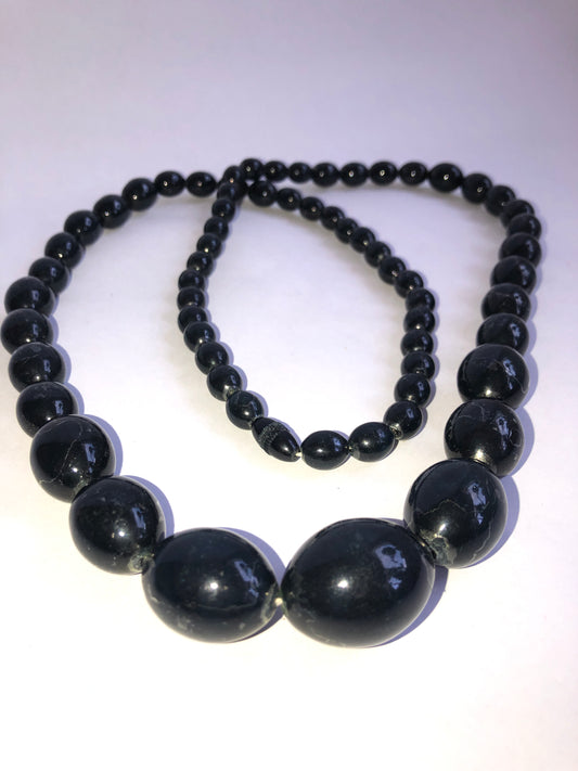 Vintage Graduated Black Oval Bead Necklace
