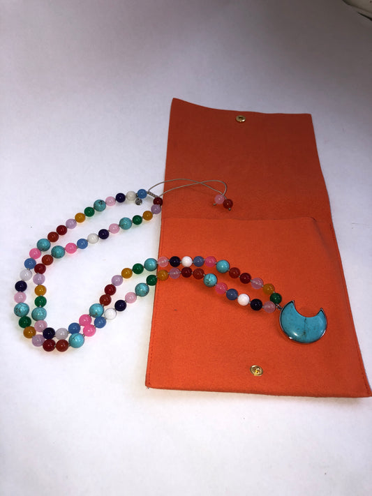 Authentic Nikki and Me by Nikki Gewirtz MBE Multi-Gemstone Necklace with Crescent Pendant
