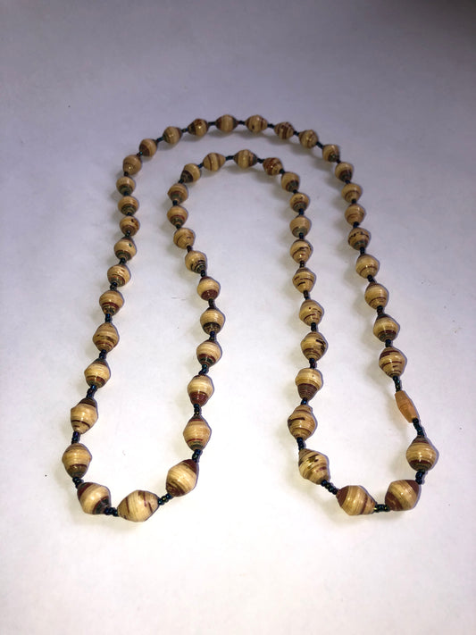 Vintage Hand-Rolled Paper Bead Long Necklace