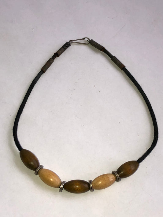 Vintage Minimalist Wood Bead Choker Necklace