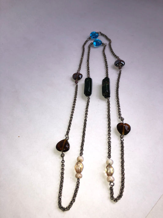 Multi-Colour Glass Bead Station Chain Necklace
