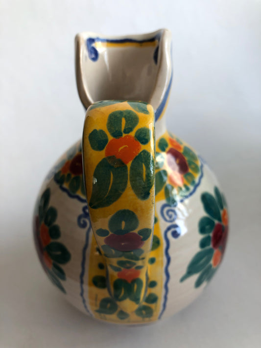 Hand-Painted Italian Tuscan Pottery Pitcher - Floral Design